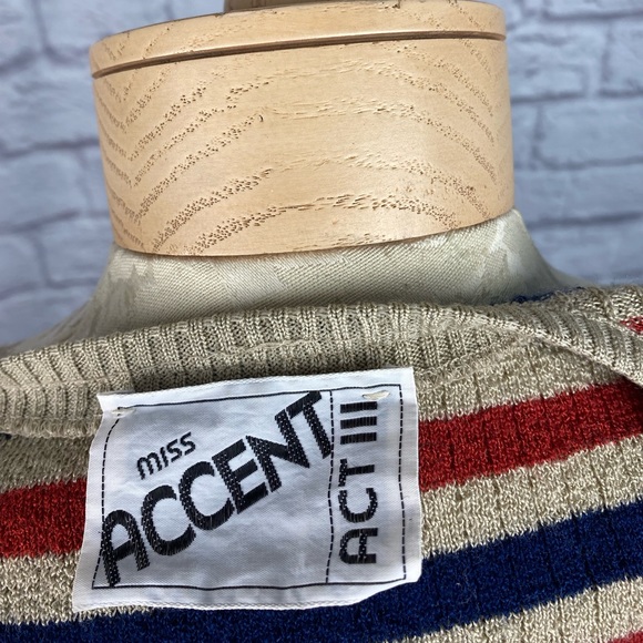 70s VTG V Neck Blue & Red Striped Sweater Size M - Picture 8 of 8